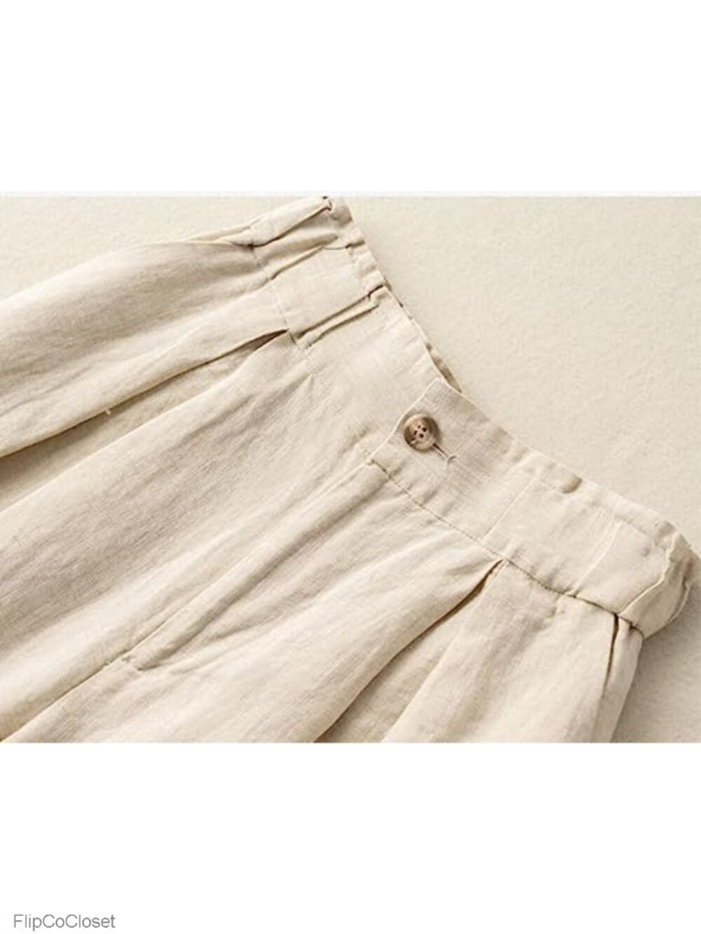 High Waisted Wide Leg Linen Bermuda Shorts with Pockets - Picture 2 of 3
